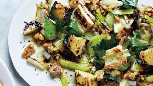 Grilled Zucchini and Leeks with Walnuts and Herbs