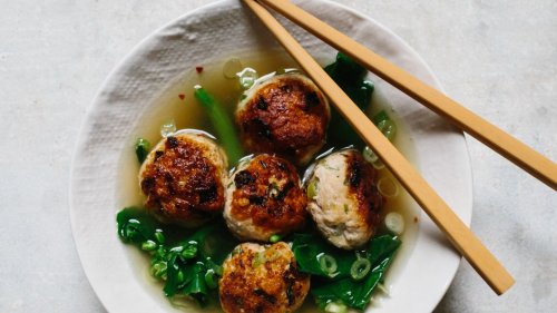 Ginger-Chicken Meatballs with Chinese Broccoli
