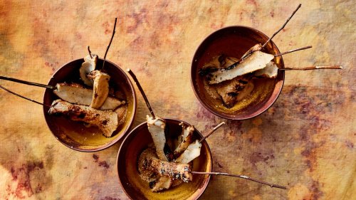 Grilled King Trumpet Mushrooms with Almond Dip