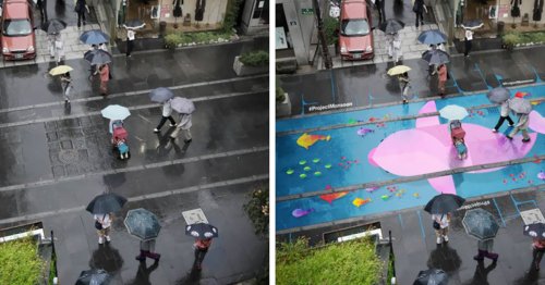 Colorful Murals Appear On Roads Only When It’s Raining