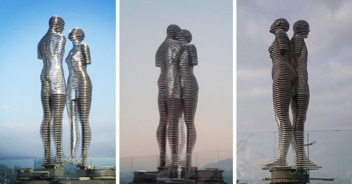 Moving Statues Of A Man And Woman Pass Through Each Other Daily, Symbolizing Tragic Love Story