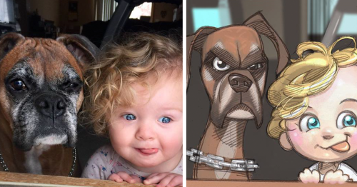 Illustrator Turns People And Their Pets Into Cartoon Characters