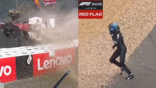 WATCH: George Russell Abandons Race To Check On Guanyu Zhou After British GP Crash