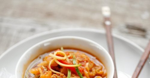 Kimchi and Zucchini Noodle Soup (Vegan, Paleo, Gluten-free)