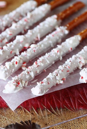 White Chocolate Candy Cane Pretzel Rods