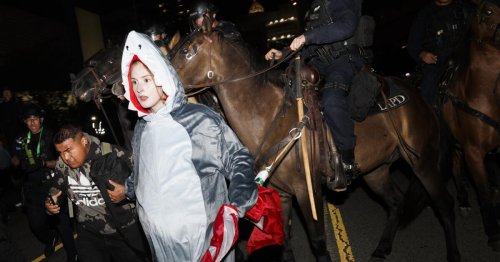 Police declare ‘unlawful assembly’ at downtown L.A. protest, use less-lethal rounds to disperse crowds