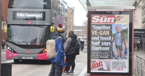 Truss and Clarkson mocked by spoof adverts at Bristol bus stops