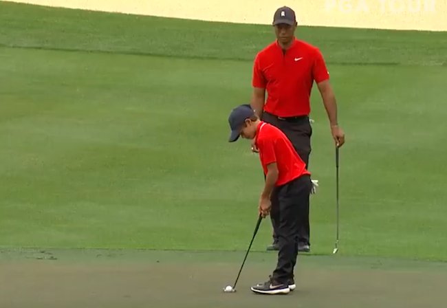 Charlie Woods - Son Of Tiger - Drains Birdie Putt And Shows That He's Already Perfected The Family Fist Pump