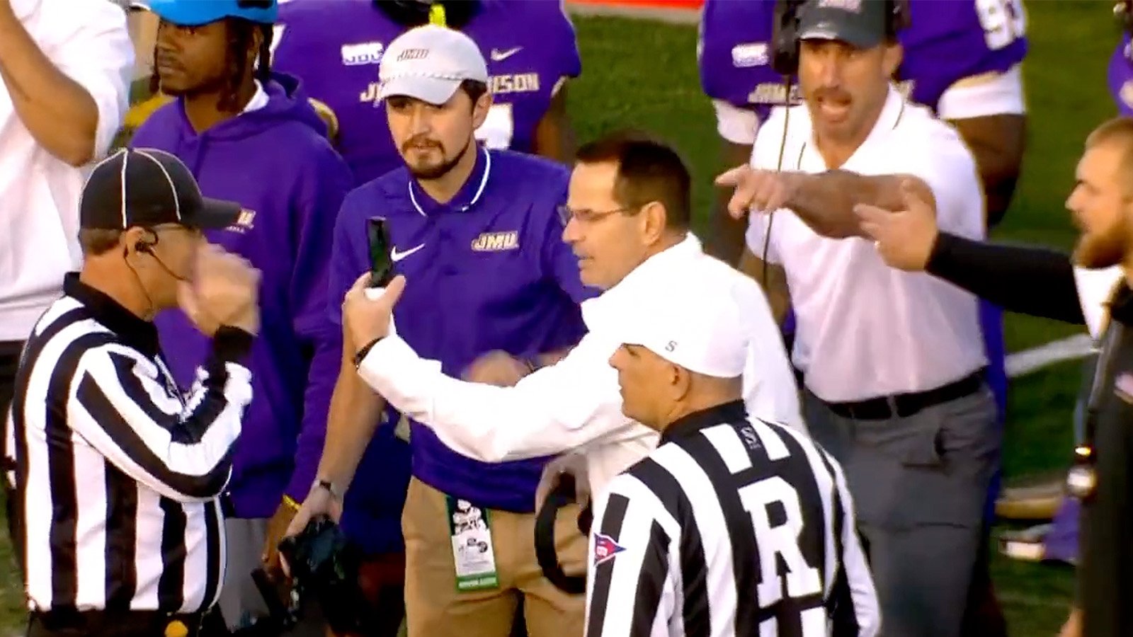 James Madison Football Coach Hilariously Breaks Out iPhone Replay To Show Referees They Were Wrong