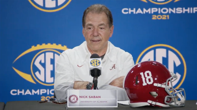 Bryce Young Couldn’t Hold Back Laughter While Nick Saban Thanked The Media After SEC Championship