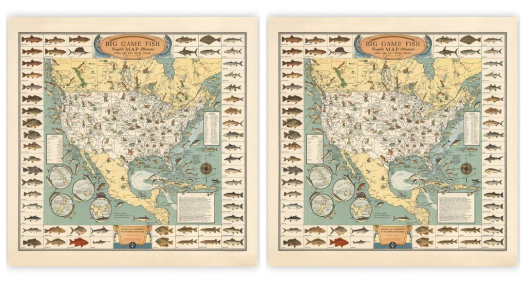 This 1936 Big Game Fish Map Is A Perfect Gift For Guys Who Love Fishing