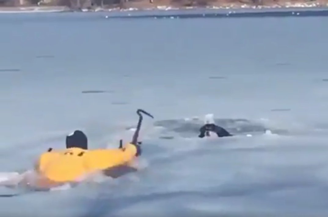 Hero Firefighter Rescues Dog Stuck In Icy Pond