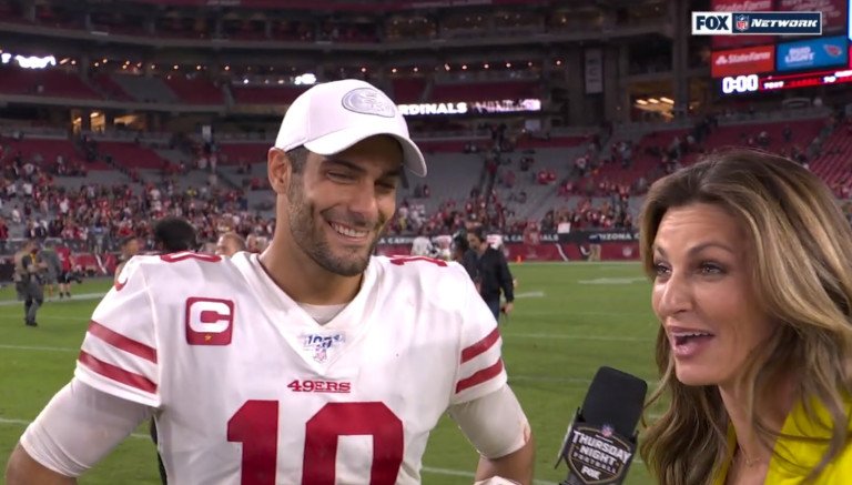 Jimmy Garoppolo Hit Erin Andrews With Another Smooth 'Feels Great Baby' Before Playoff Game Vs Packers - BroBible