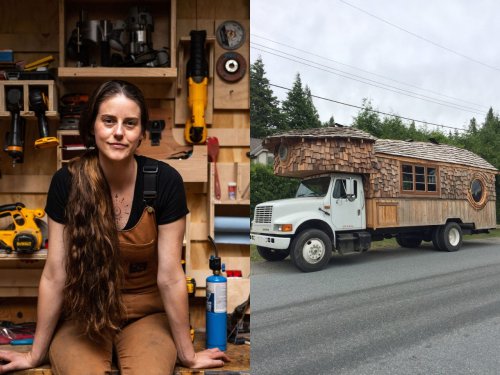 Eine Millennial baute eine ausgefallene Holzhütte auf einen Oldtimer und lebt schon seit fünf Jahren darin