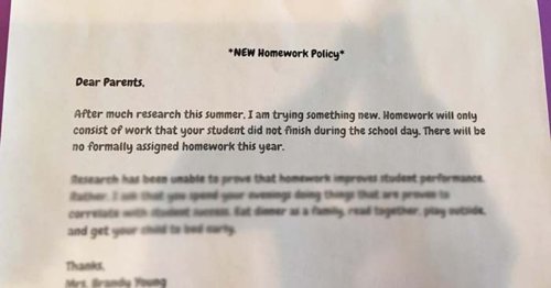 Teacher’s ‘No Homework’ Policy Goes Viral, Parents Everywhere Are Green With Envy