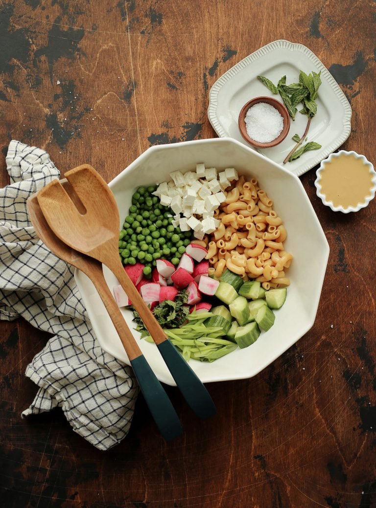 This Pasta Salad with Feta & Lemon-Tahini Dressing is Spring in a Bowl