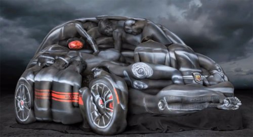 How Cool is That? Women in Body Paint Form Shape of Fiat 500 Abarth, See the Video | Carscoops