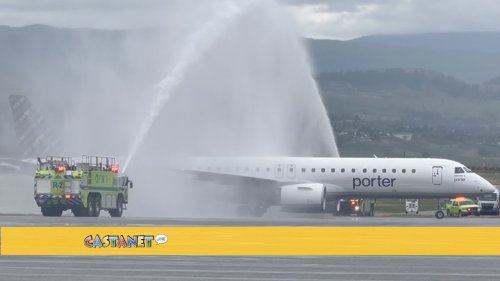 Porter Airlines greeted with a water cannon salute in Kelowna (Kelowna)