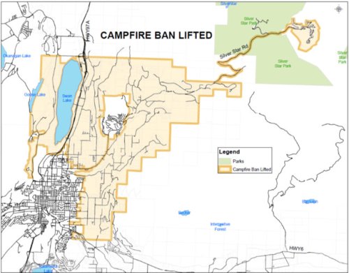 The RDNO lifts campfire ban in Electoral areas "B" and "C" (Vernon)