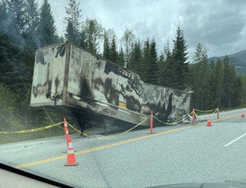 Motorists are advised of a burned out transport trailer along Highway 1 near Golden (BC)