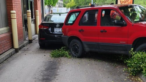 SUV ends up backways in a Kelowna drive-thru