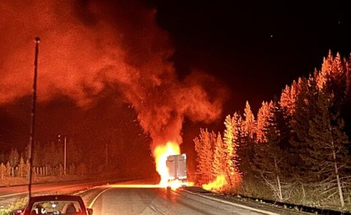 Semi truck went up in flames on Okanagan Connector overnight (West Kelowna)