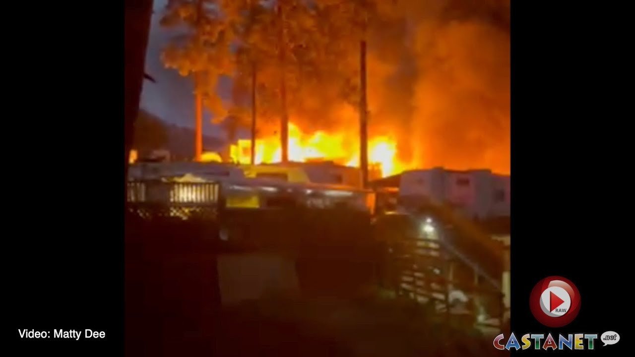 Large fire burned at RV park south of Oyama Saturday morning