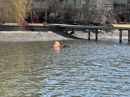 Bouys sit on Okanagan Lake bottom near Kin Beach as lake level below normal