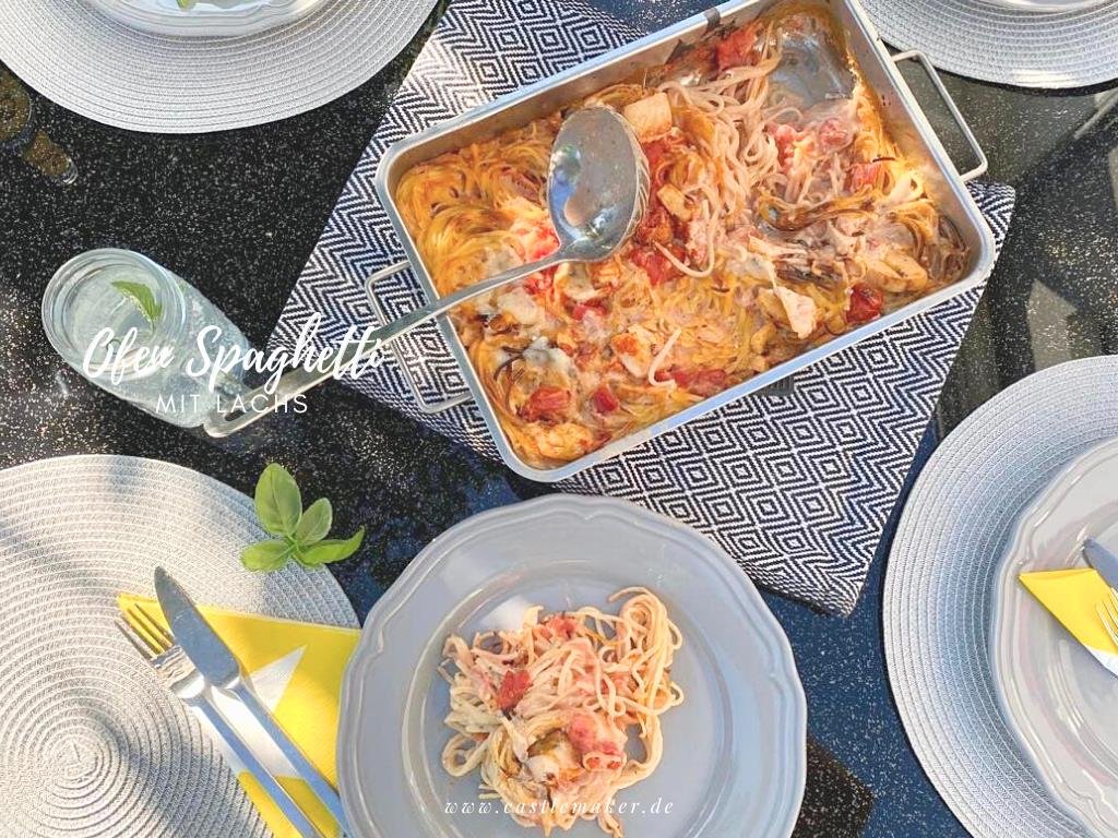 Einfache cremige Ofen Spaghetti mit Lachs – Ofenpasta Rezept