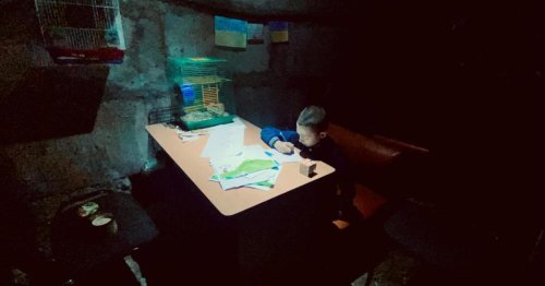 Last child sheltering from Russian bombs in a Ukraine basement draws monsters and misses his best friend