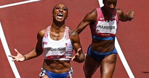 American Keni Harrison, the world record holder, loses 100 meter hurdles Olympic gold to Jasmine Camacho-Quinn, who was representing Puerto Rico