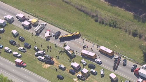 School bus flips on I-77 in Chester County, SC: Highway blocked in both directions
