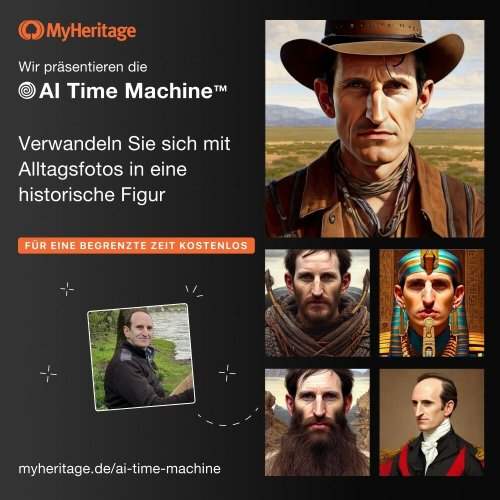 MyHeritage AI Time Machine - Porträtfotos in historische Figuren umwandeln