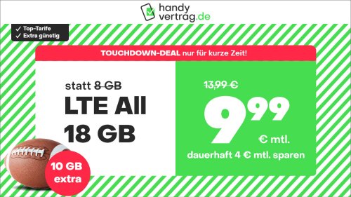 Extra-Datenvolumen bei handyvertrag.de: 18 GByte LTE jetzt für nur 9,99 Euro pro Monat
