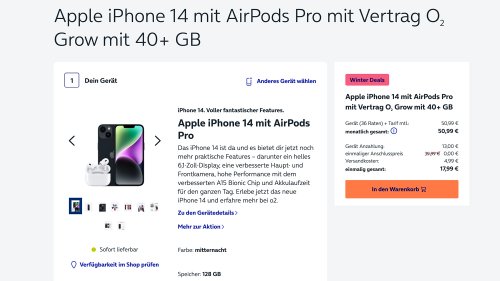 iPhone 14 mit AirPods Pro im Deal: Starkes Tarif-Angebot von o2 mit über 700 Euro Ersparnis!