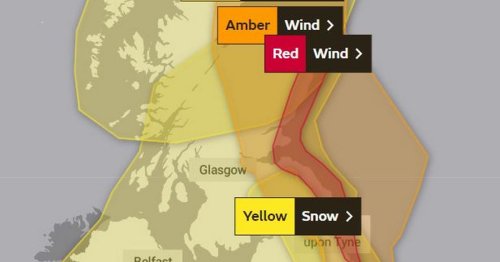 Where is the Met Office red weather warning for Storm Arwen
