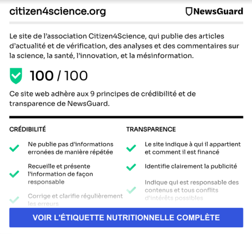 Citizen4Science reçoit le label NewsGuard pour son activité journalistique