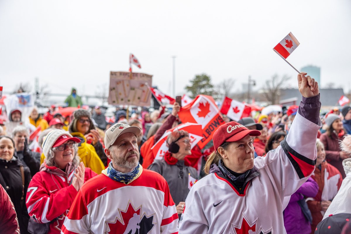 ‘Hands off!’: Across Canada, protesters rally against Trump