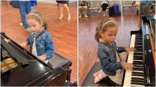 Six-year-old prodigy plays beautiful Chopin waltz on airport piano