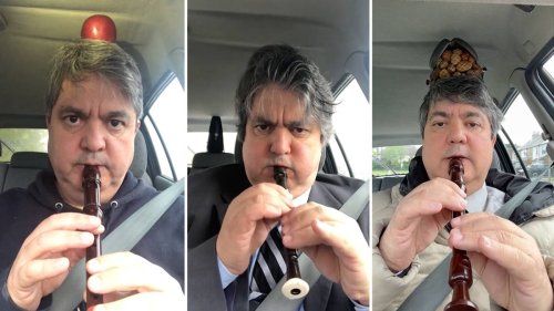 Nimble-fingered recorder virtuoso goes viral playing classical concertos in his car