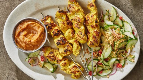 Chicken Satay with Peanut Sauce and Cucumber Salad