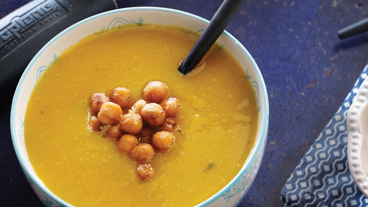 Ginger Acorn Squash Soup with Spicy Chickpeas