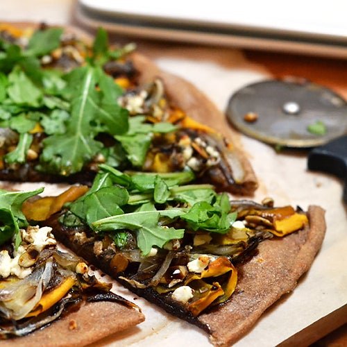 Shaved Butternut Squash & Caramelized Onion Pizza with Goat Cheese