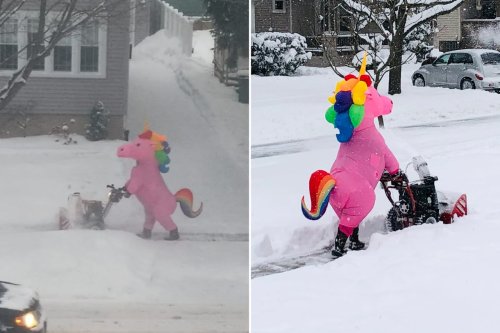 Lakewood’s snow-blowing unicorn grabs neighborhood’s attention