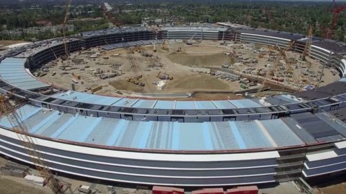 Spying drone sneaks a look at Apple's nearly complete spaceship campus