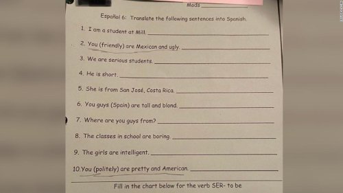 A New York school district has apologized for a middle school Spanish assignment that some parents are calling racist