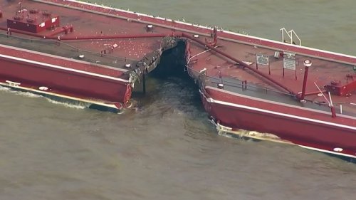 Cleanup continuing in Houston Ship Channel after vessels collide and spill gas product