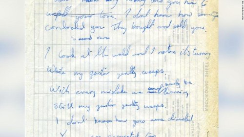 George and Ringo's handwritten lyrics to The Beatles' 'While My Guitar Gently Weeps' are for sale