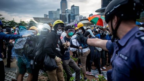 Protesters and police spar in Hong Kong