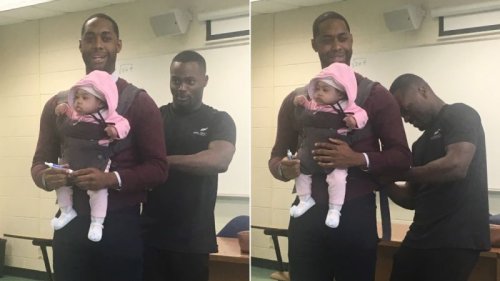 Professor goes viral after holding student's baby